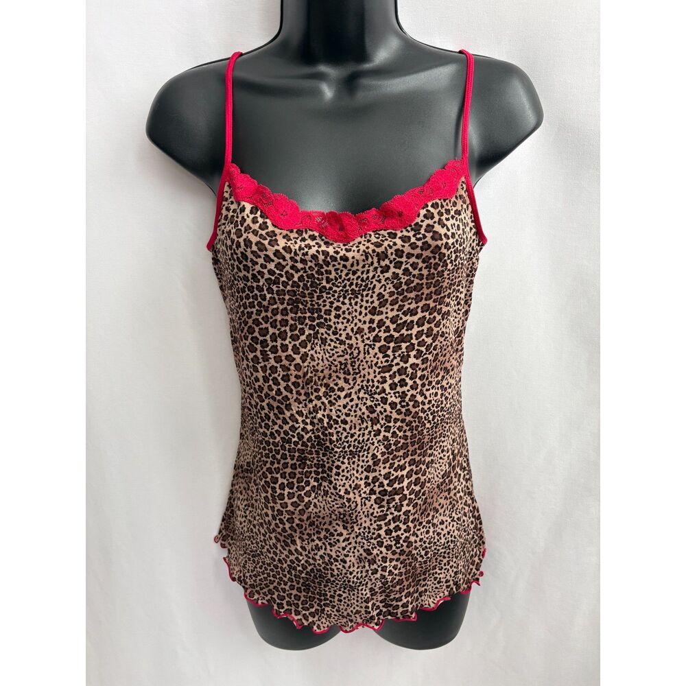 Madeinform Leopard Red Lace Trim Cami Nightshirt Sexy Mob Wife 90s L Intimates